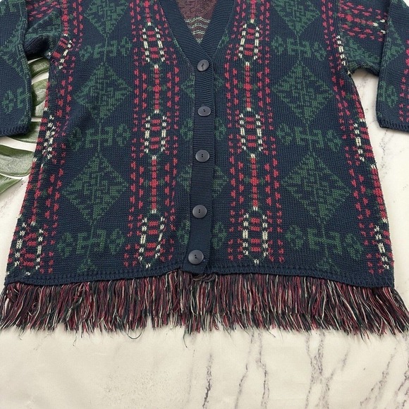Avon Style Womens Vintage Cardigan Sweater Plus Size 1x Blue Red Blanket Woven - Picture 5 of 12